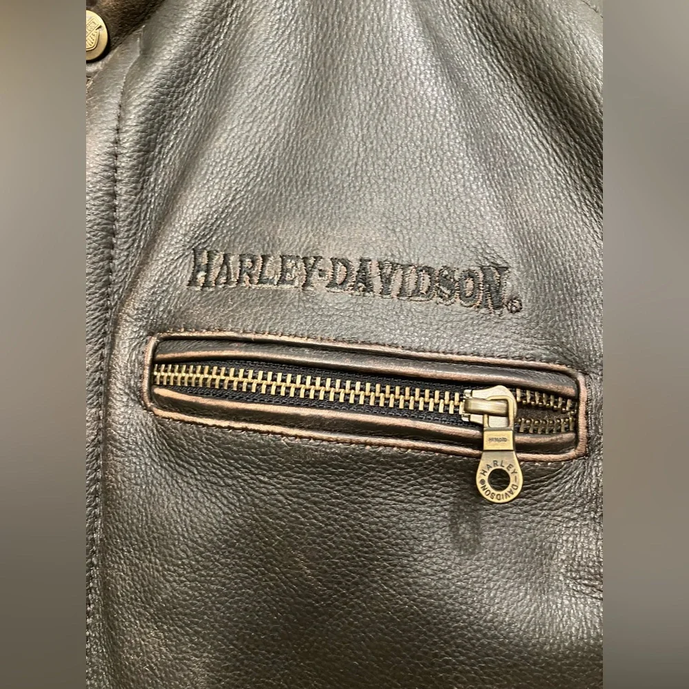 Harley-Davidson Men's Distressed Leather Motorcycle Jacket Medium 97190-10VM - Picture 6 of 15